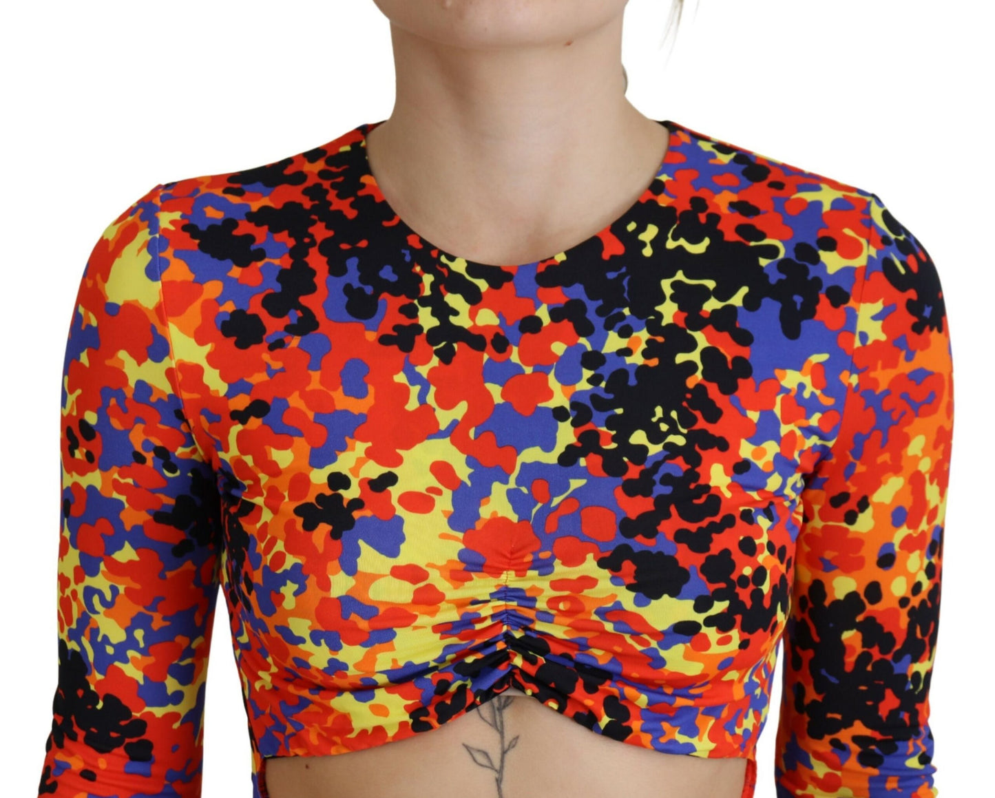 Dsquared² Multicolor Batik Kleid mit langen Ärmeln und offenem Bauch