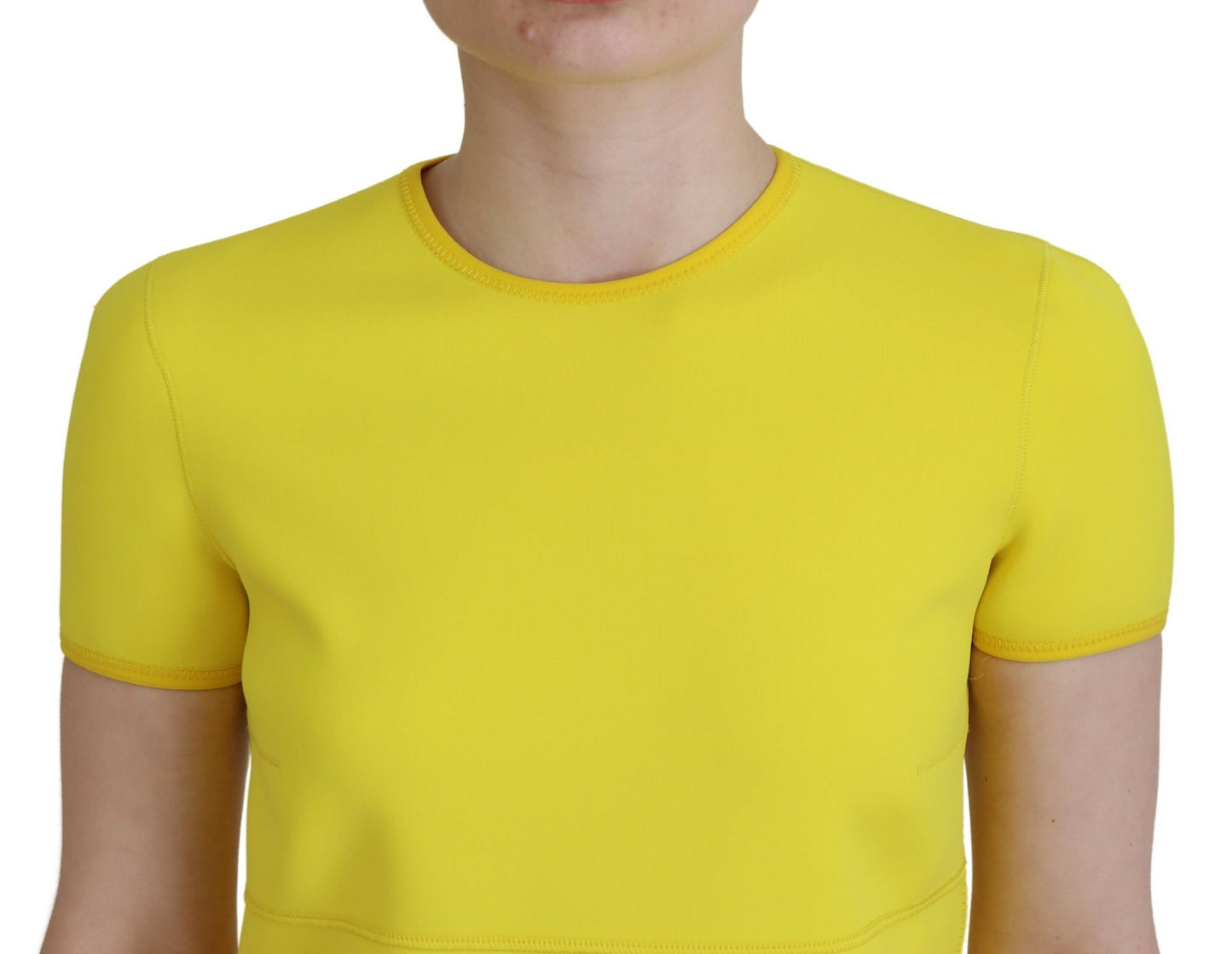 Dsquared² Gelbes Nylon Kurzärmeliges Rundhals-Minikleid