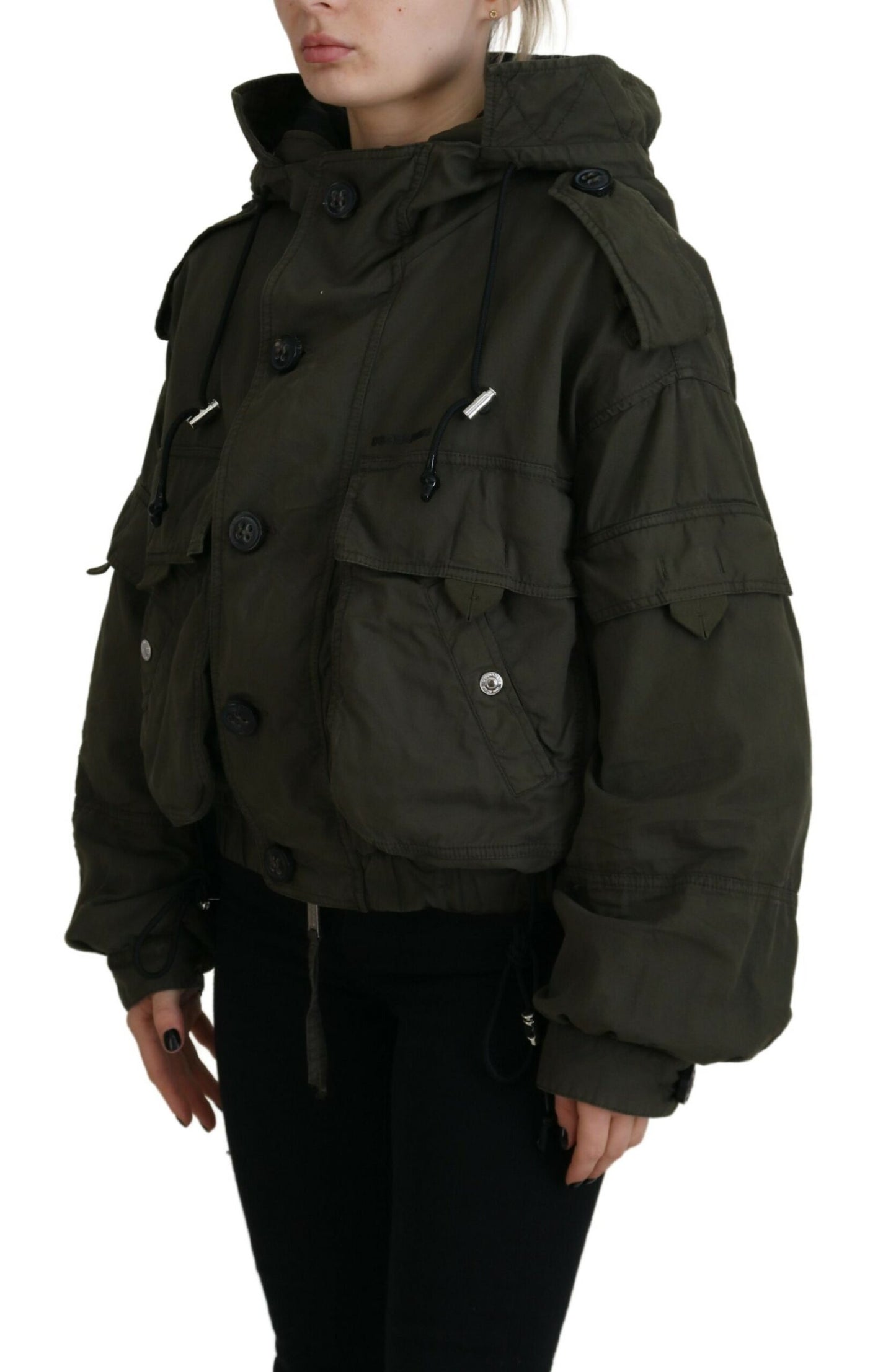 Dsquared² Grüne Cargo-Knopf-Jacke aus Baumwolle mit Kapuze