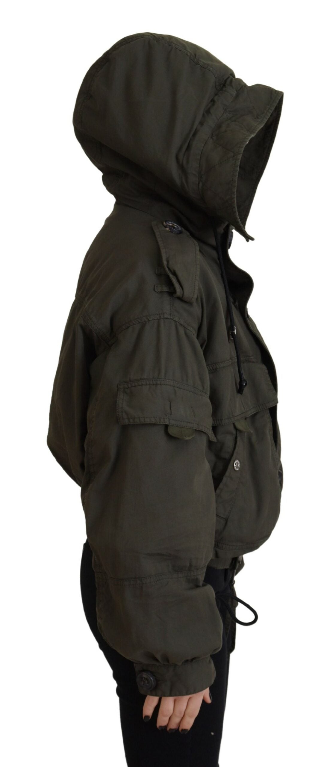 Dsquared² Grüne Cargo-Knopf-Jacke aus Baumwolle mit Kapuze