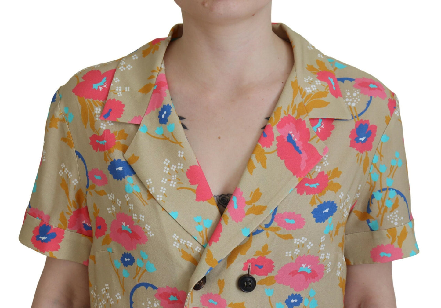 Dsquared² Mehrfarbig bedrucktes Blusentop mit Knopfleiste und langer Front