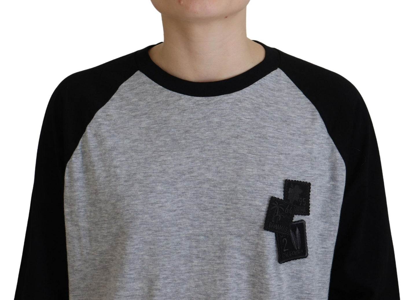 Dsquared² Schwarzes graues Baumwoll-Raglan-Top mit langen Ärmeln