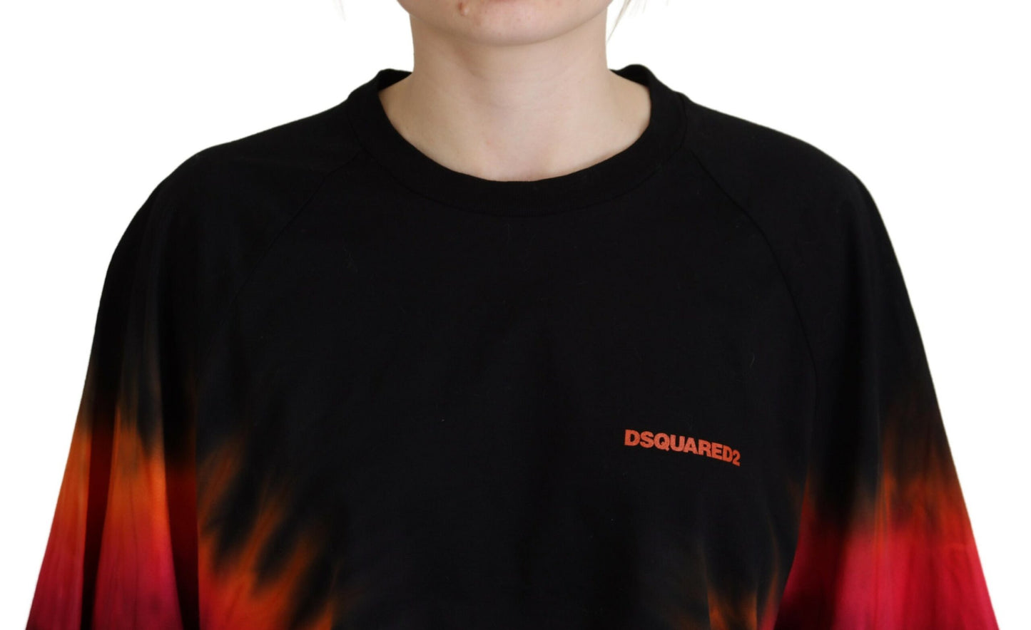 Dsquared² Schwarzes Cotton Tie Dye Crew Neck Casual Top