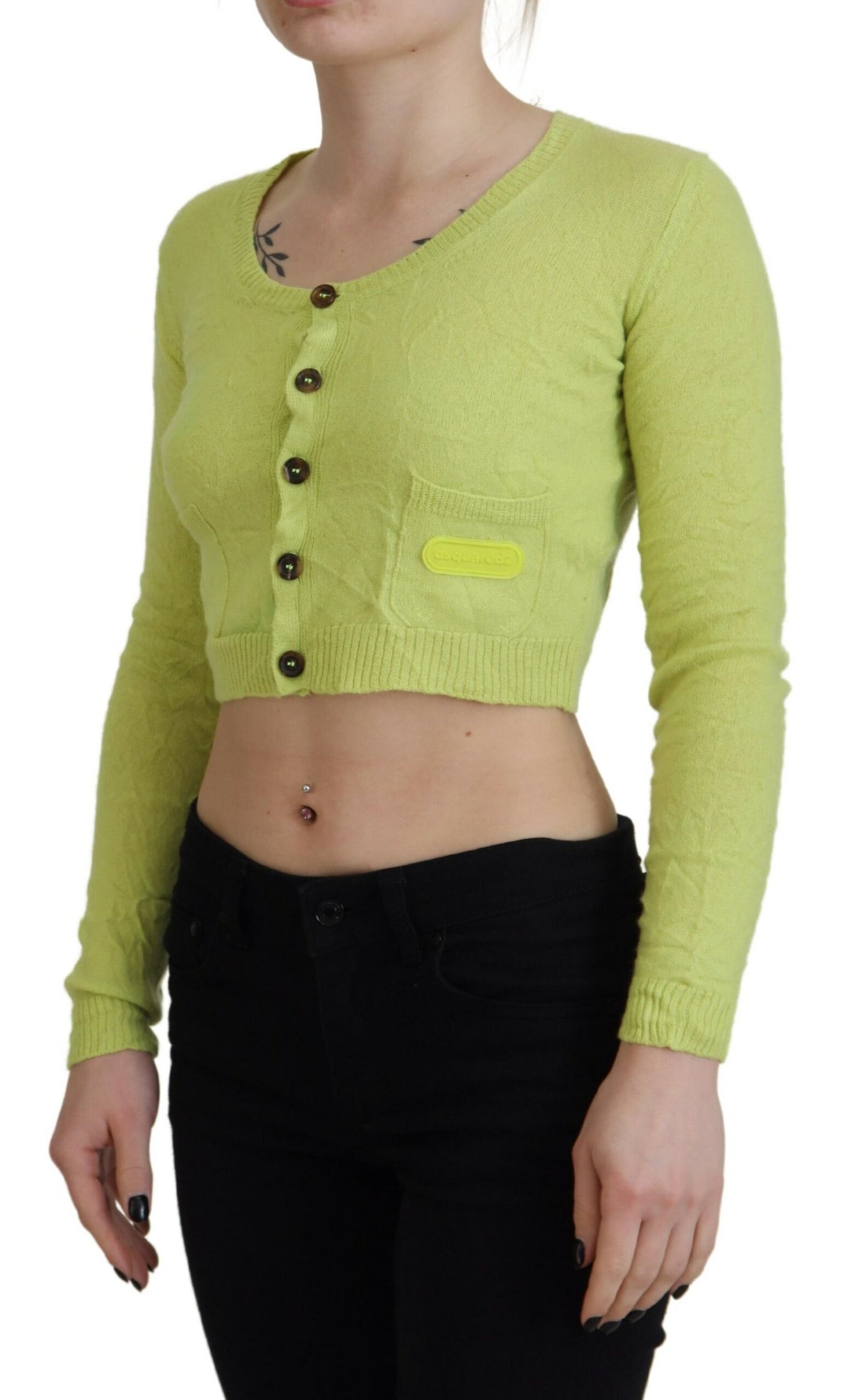 Dsquared² Gelbgrüner Kaschmir Pullover mit langen Ärmeln