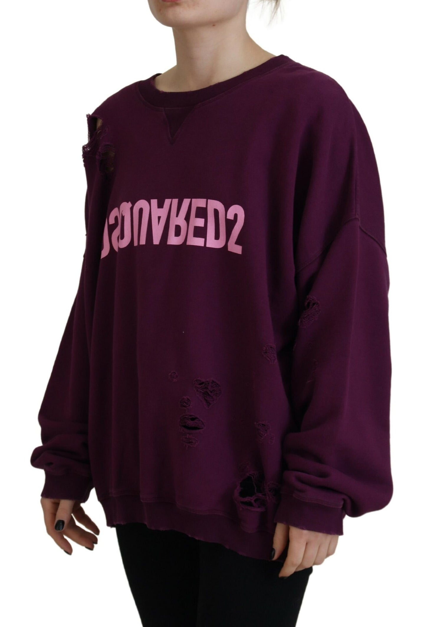 Dsquared² Lila Baumwollpullover mit bedruckten langen Ärmeln