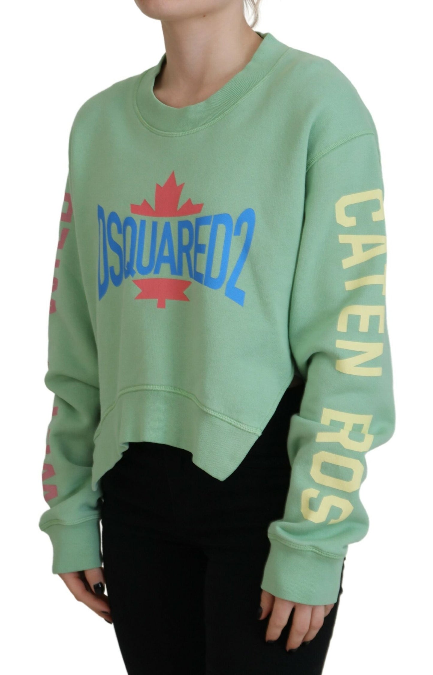 Dsquared² Grüner Langarmpullover mit Rundhalsausschnitt und Logodruck