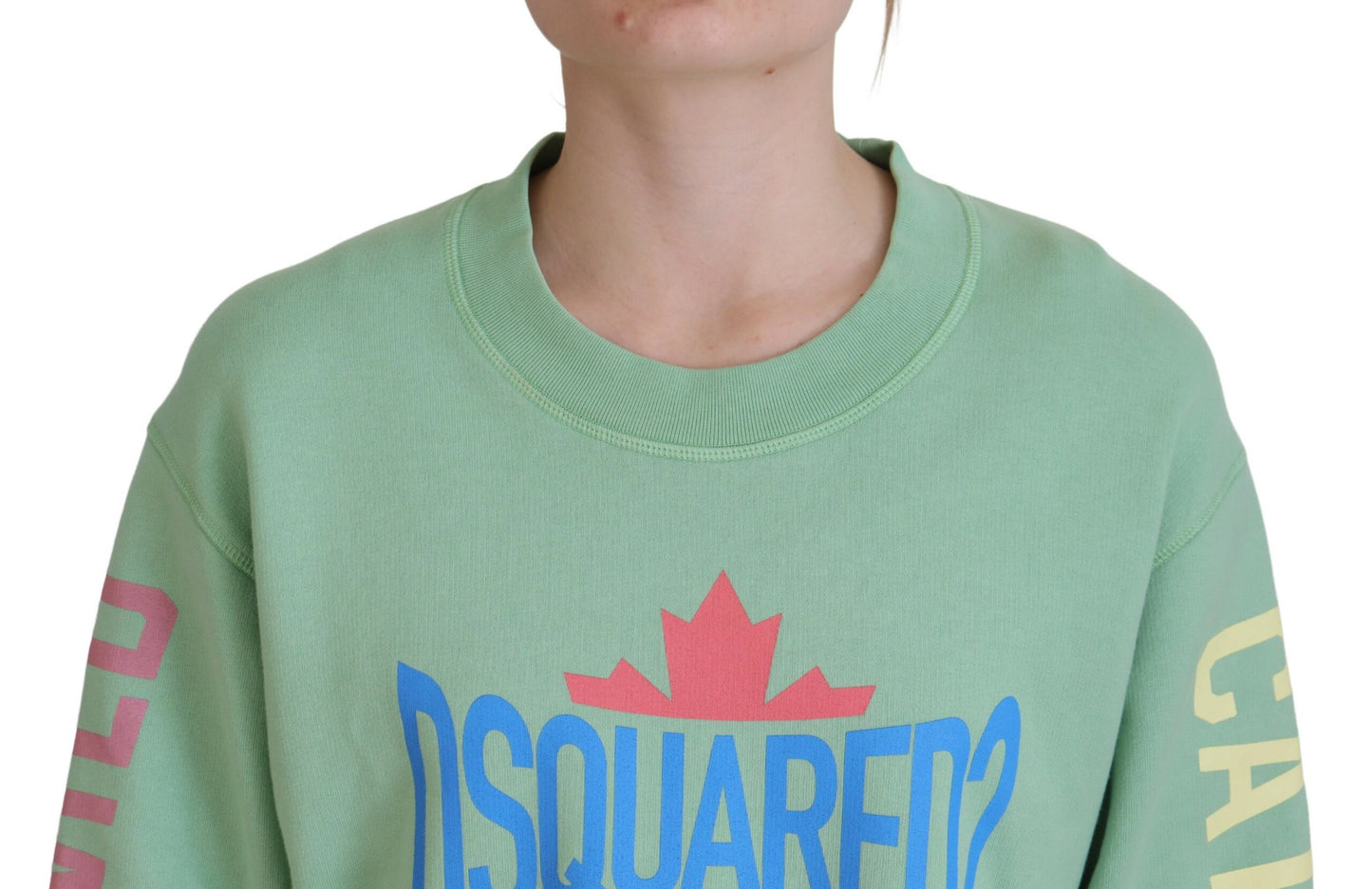Dsquared² Grüner Langarmpullover mit Rundhalsausschnitt und Logodruck