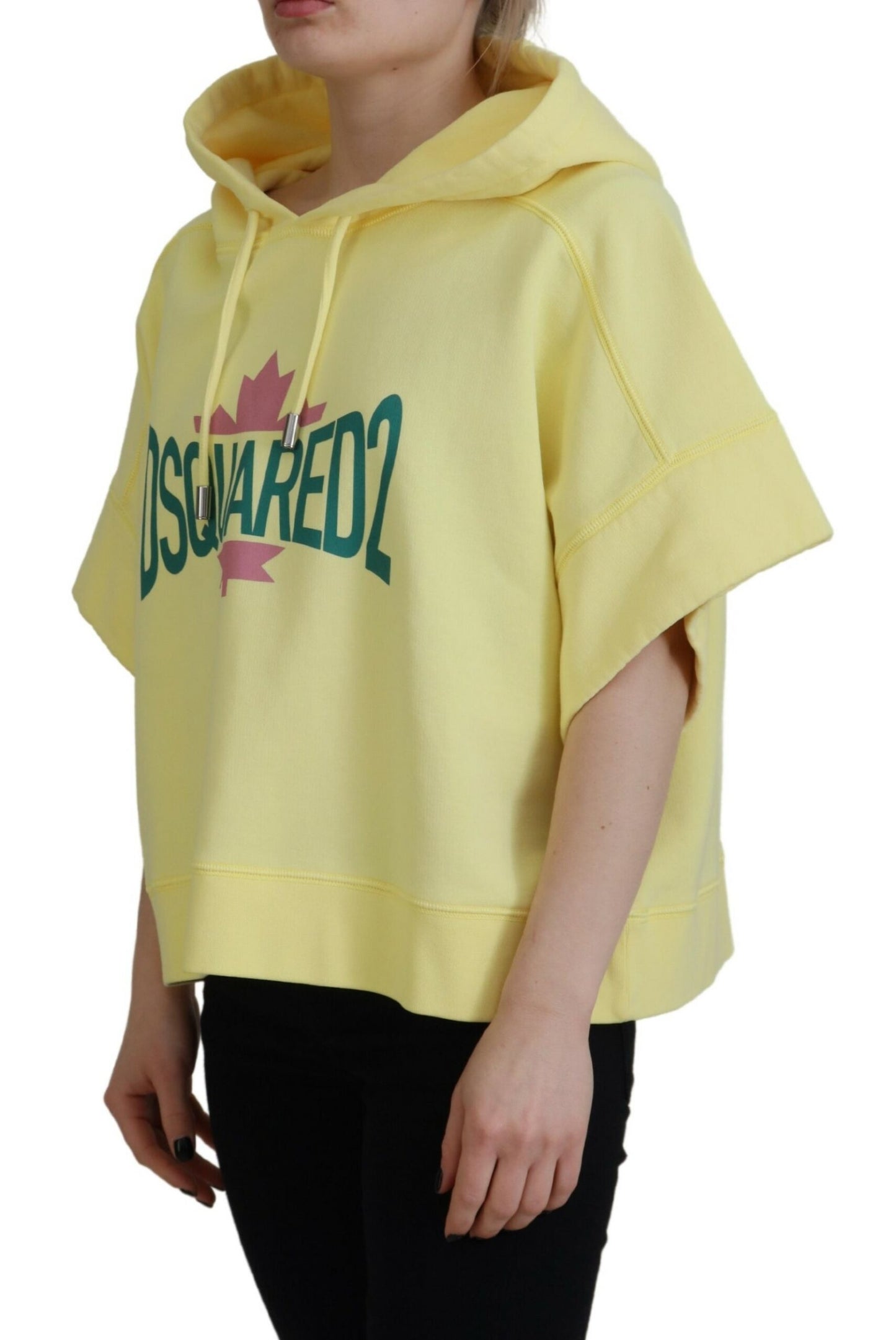 Dsquared² Gelbes Logo Print Baumwolle Hoodie Sweatshirt Pullover