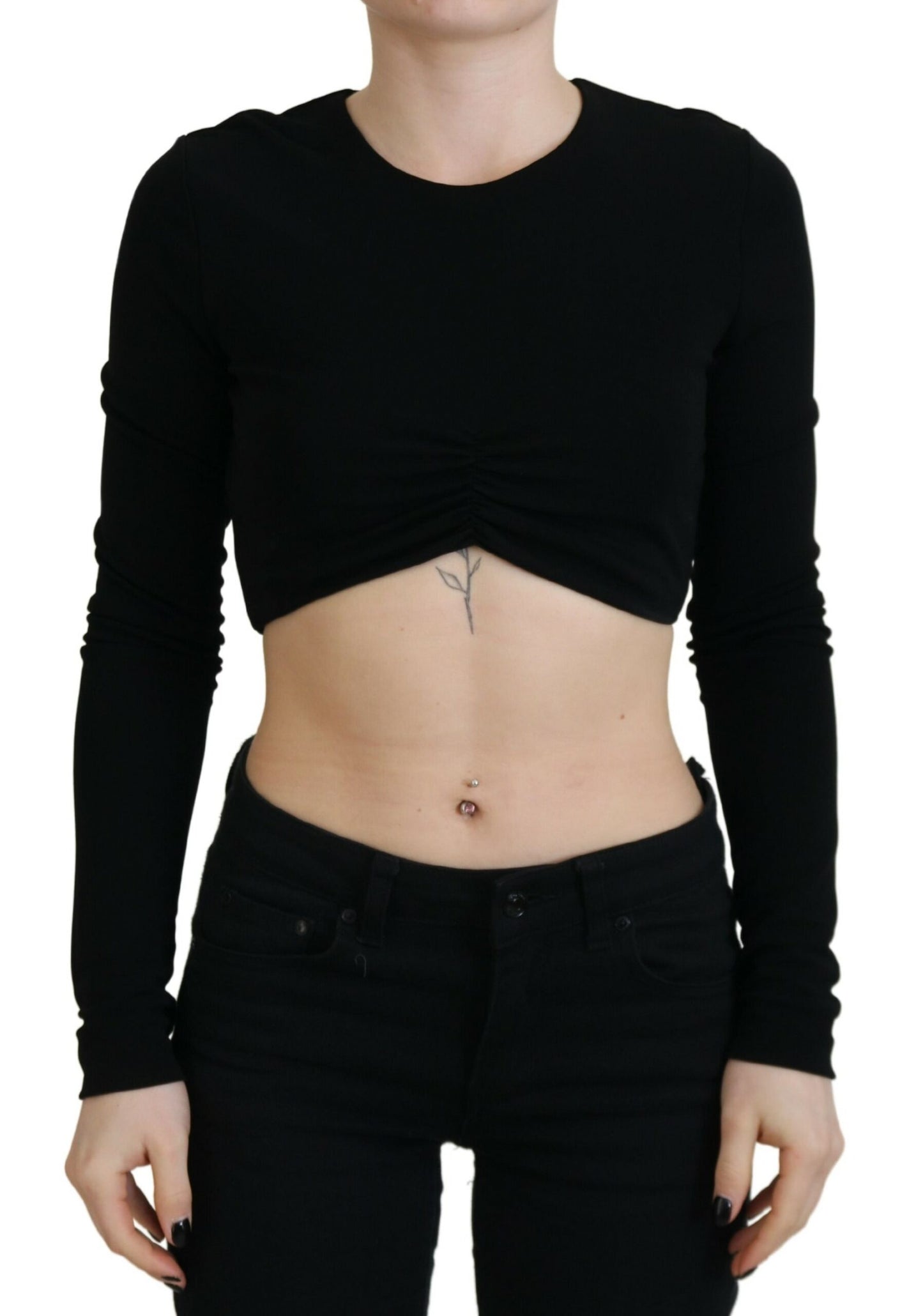 Dsquared² Schwarzes Viskose-Top mit Rundhalsausschnitt und langen Ärmeln