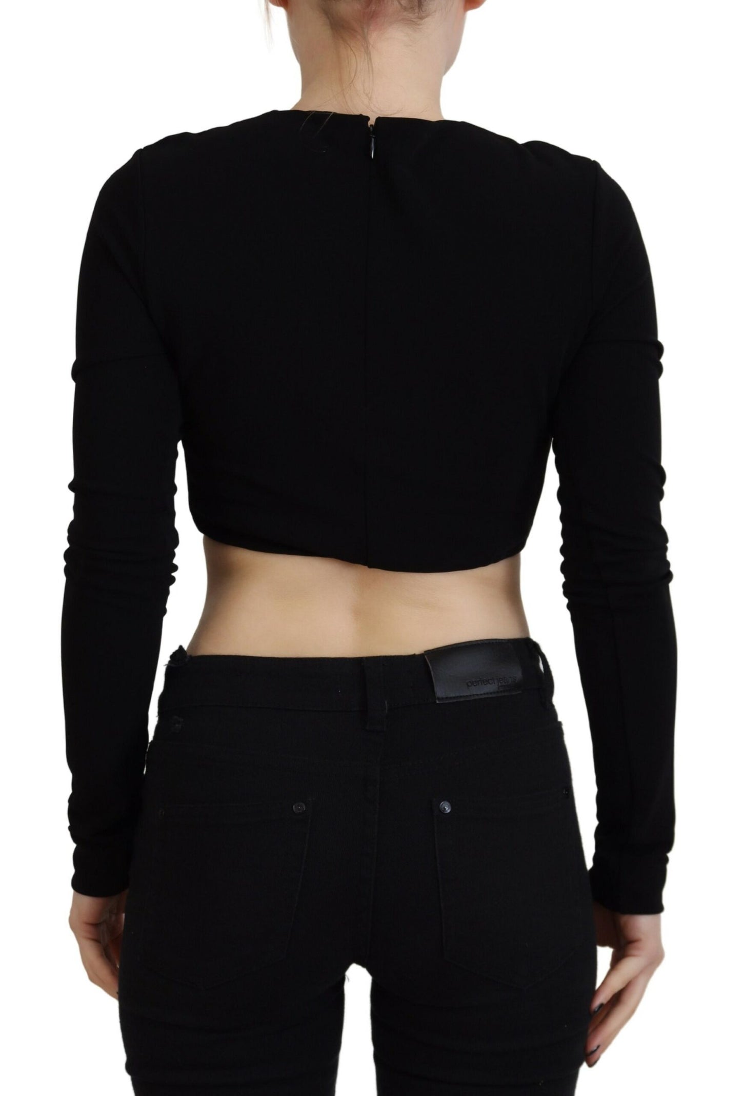 Dsquared² Schwarzes Viskose-Top mit Rundhalsausschnitt und langen Ärmeln