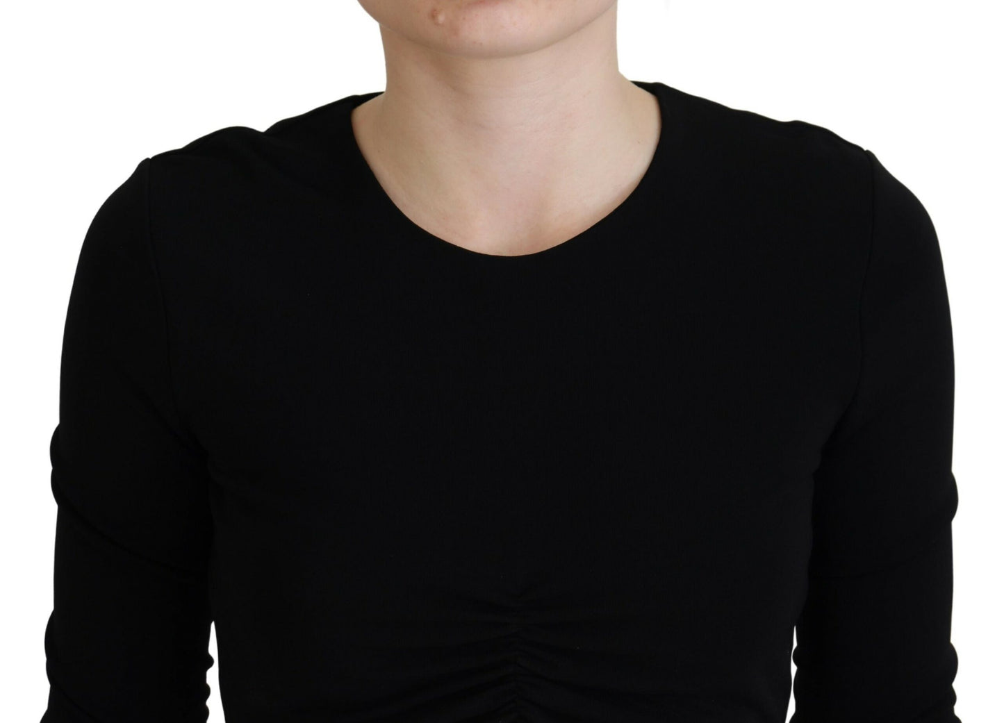 Dsquared² Schwarzes Viskose-Top mit Rundhalsausschnitt und langen Ärmeln