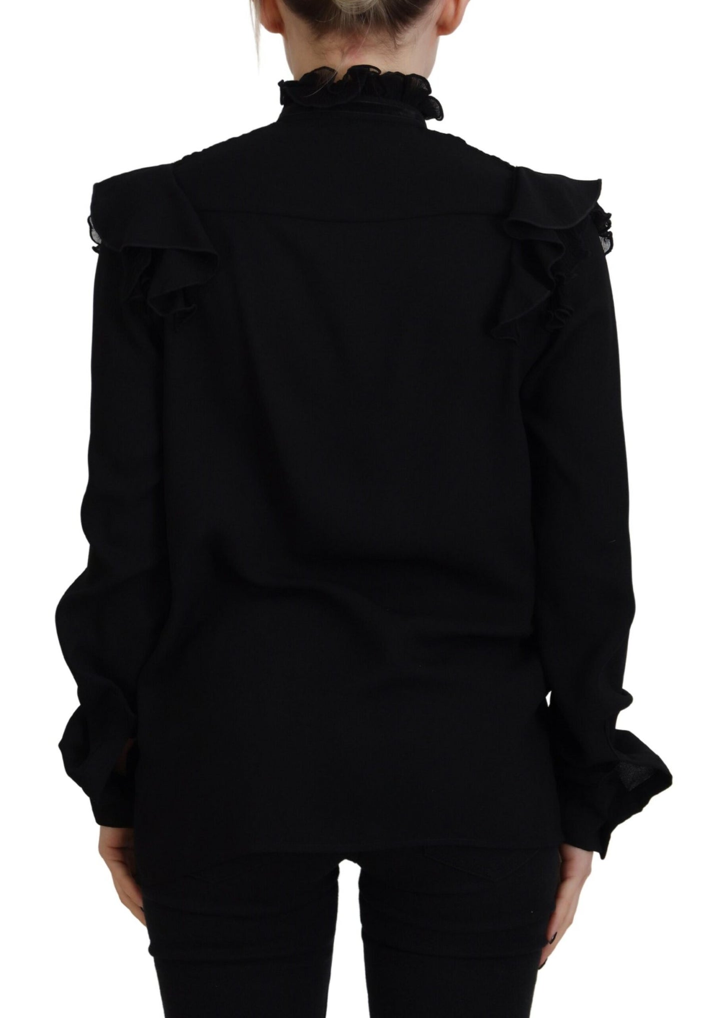 Dsquared² Schwarzes Rollkragen-Top mit Spitzenbesatz und langen Ärmeln