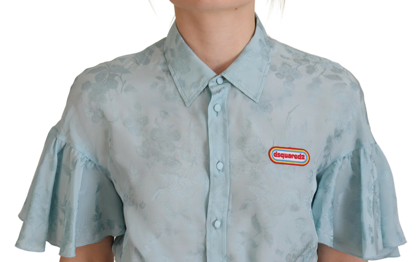 Dsquared² Kurzärmeliges Top mit blauem Kragen und Knopfleiste