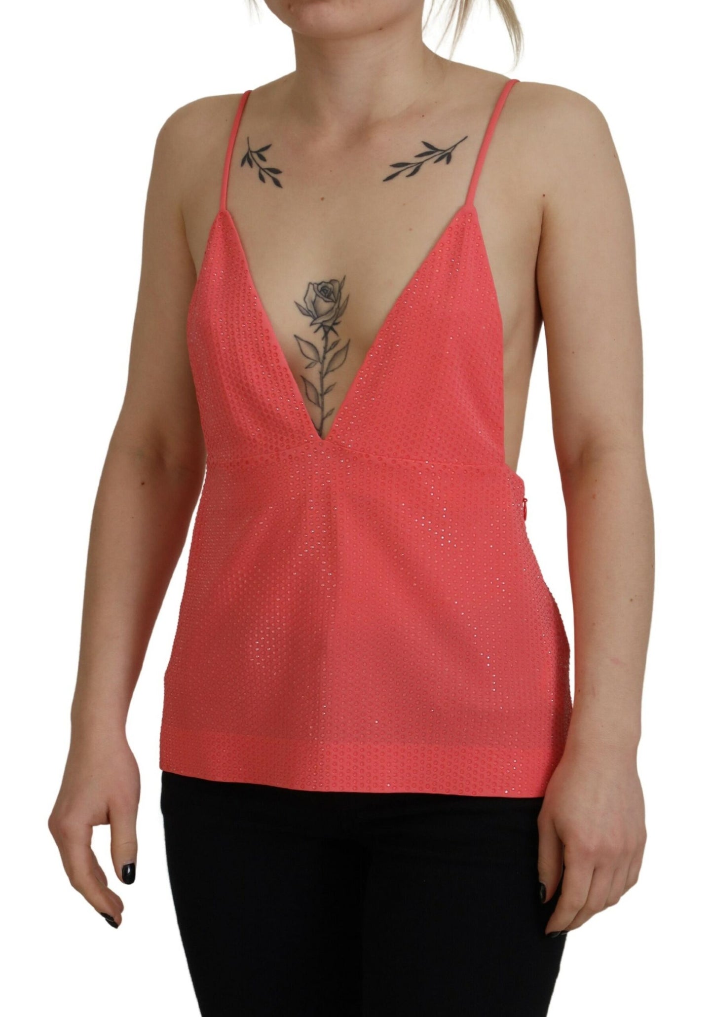 Dsquared² Rosa ärmelloses Spaghetti-Träger-Cami-Top mit V-Ausschnitt