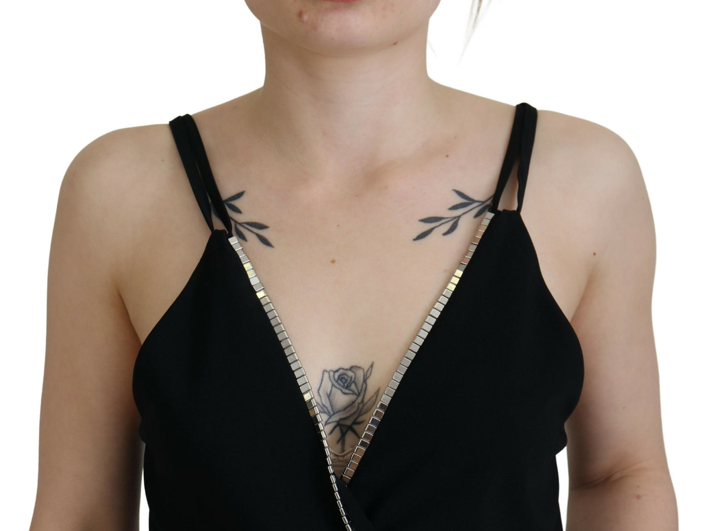 Dsquared² Schwarzes verschönertes ärmelloses Tank-Top mit tiefem V-Ausschnitt