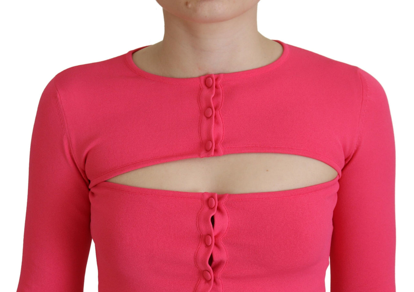 Dsquared² Rosa Viskose-Strick-Top mit offener Brust und langen Ärmeln