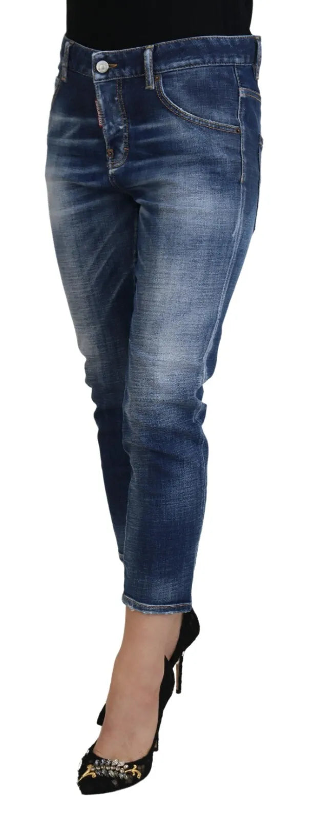 Dsquared² Blaue Baumwolle Mid Waist Cropped Denim Jeans Cool Girl
