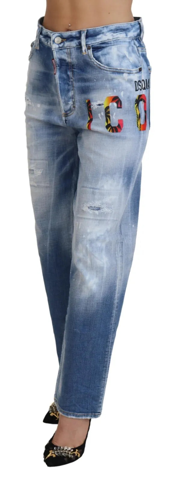 Dsquared² Blaue Icon High Waist Straight Denim Jeans Boston