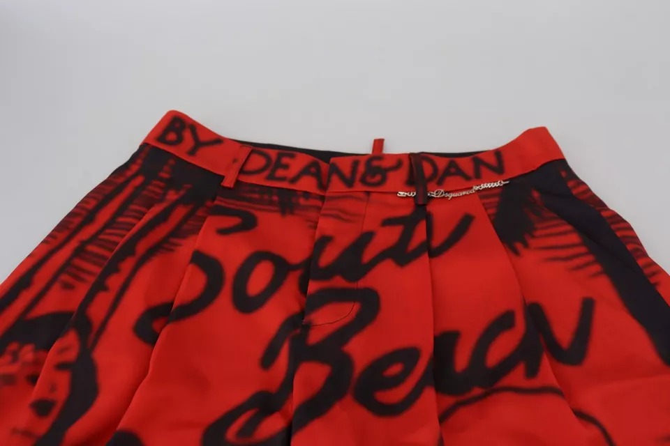 Dsquared² Rote bedruckte Hose mit hoher Taille und weitem Bein