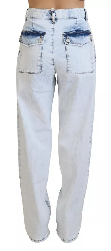 Dsquared² Hellblaue Straight Denim Jeans mit hoher Taille aus Baumwolle