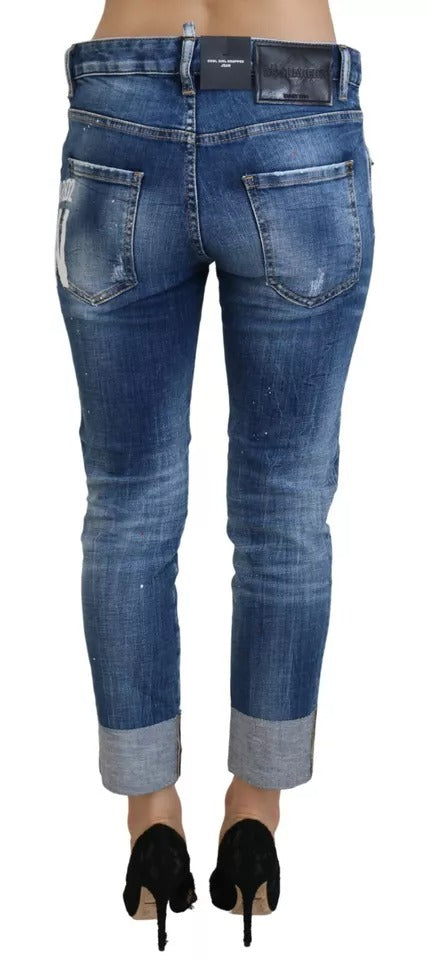 Dsquared² Blaue Icon Low Waist Cropped Cool Girl Denim Jeans