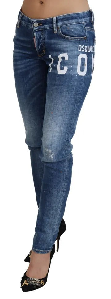 Dsquared² Blaue Icon Skinny Jennifer Denim Jeans mit niedriger Taille