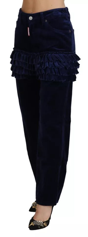 Dsquared² Blaue Rüschen HighWaist Cotton Denim Boston Fit Hose