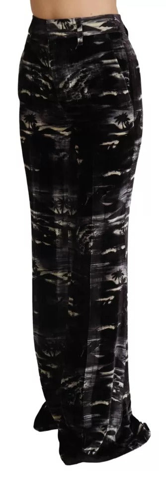 Dsquared² Schwarze bedruckte Super-Schlaghose mit hoher Taille
