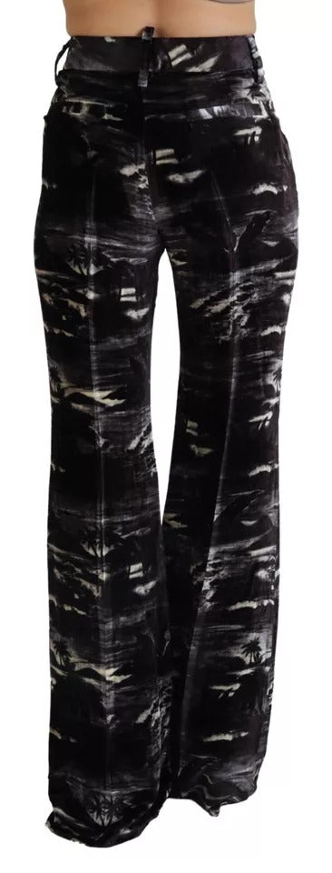 Dsquared² Schwarze bedruckte Super-Schlaghose mit hoher Taille