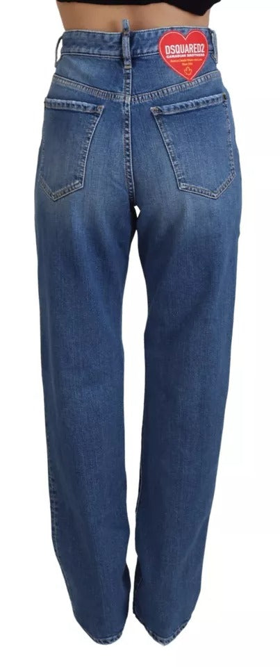 Dsquared² Blaue Straight-Denim-Jeans mit hoher Taille und Verzerrungen