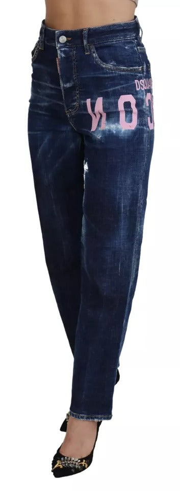 Dsquared² Blaue Icon High Waist Straight Denim Boston Jeans