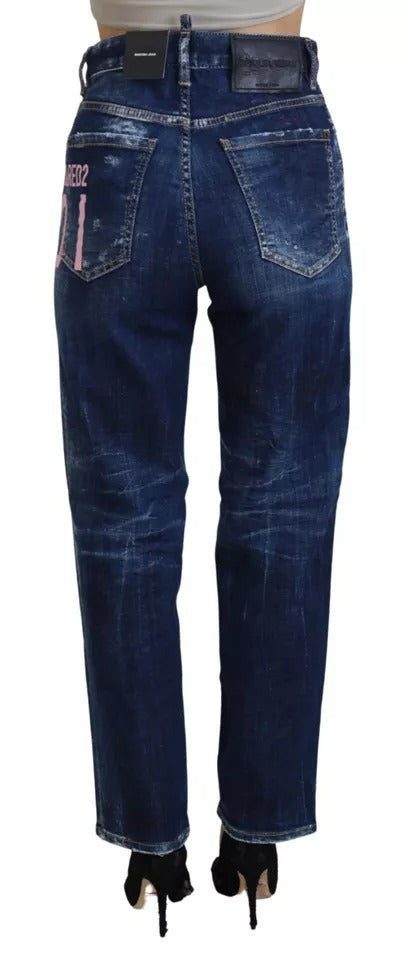 Dsquared² Blaue Icon High Waist Straight Denim Boston Jeans