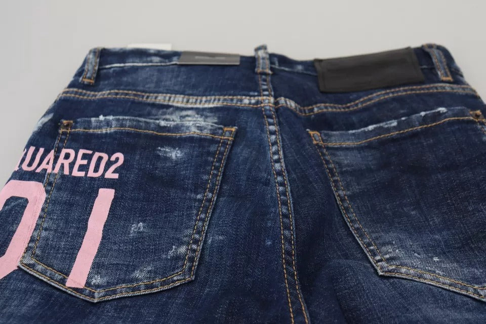 Dsquared² Blaue Icon High Waist Straight Denim Boston Jeans