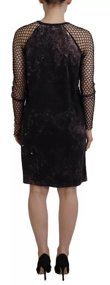 Dsquared² Schwarzes Tie Dye Mesh Langarm-Baumwoll-Shiftkleid