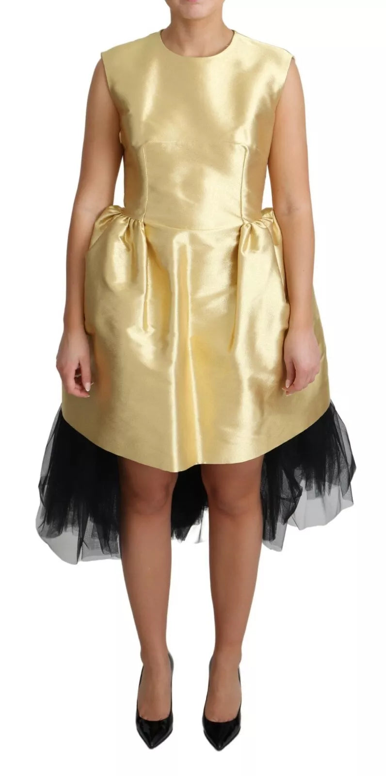 Dolce & Gabbana Polyester Gold Ärmelloses A-Linien Tüllkleid