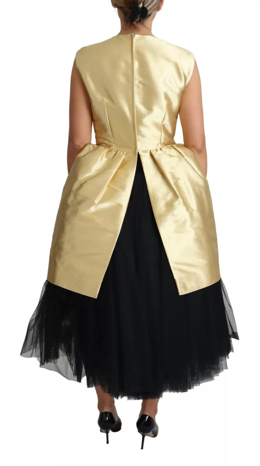 Dolce & Gabbana Polyester Gold Ärmelloses A-Linien Tüllkleid