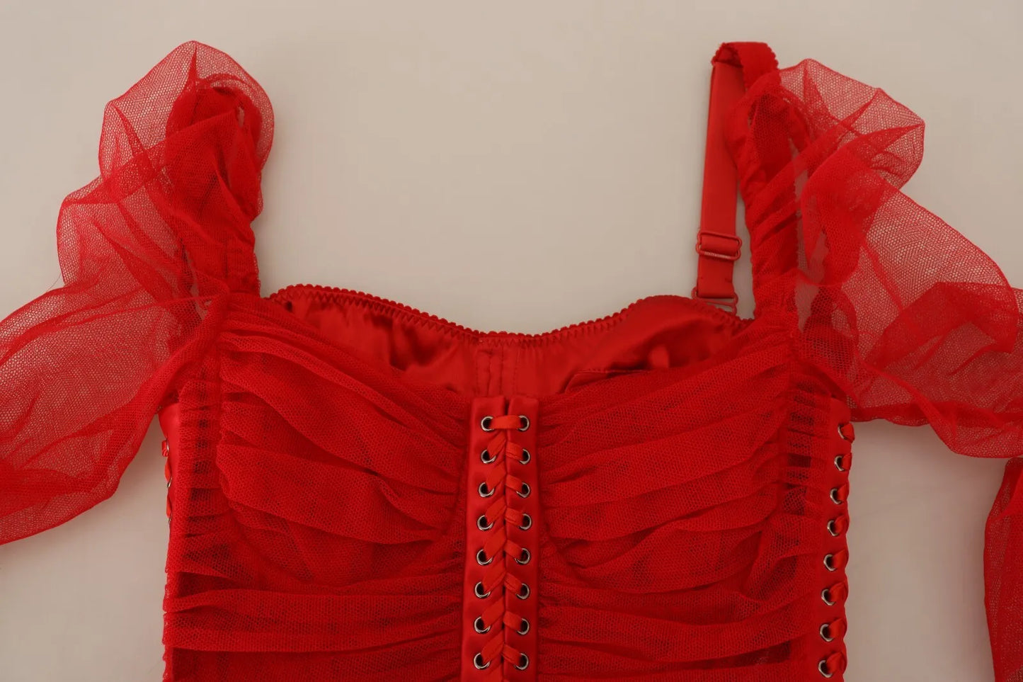 Dolce & Gabbana Rotes Netzbesetztes Bodycon Etuikleid Midikleid