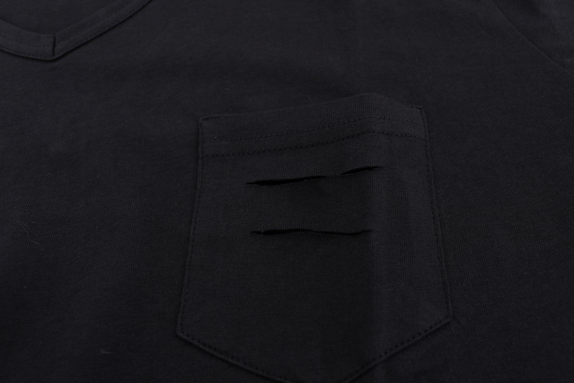 Daniele Alessandrini Blaues T-Shirt mit V-Ausschnitt aus Baumwolle