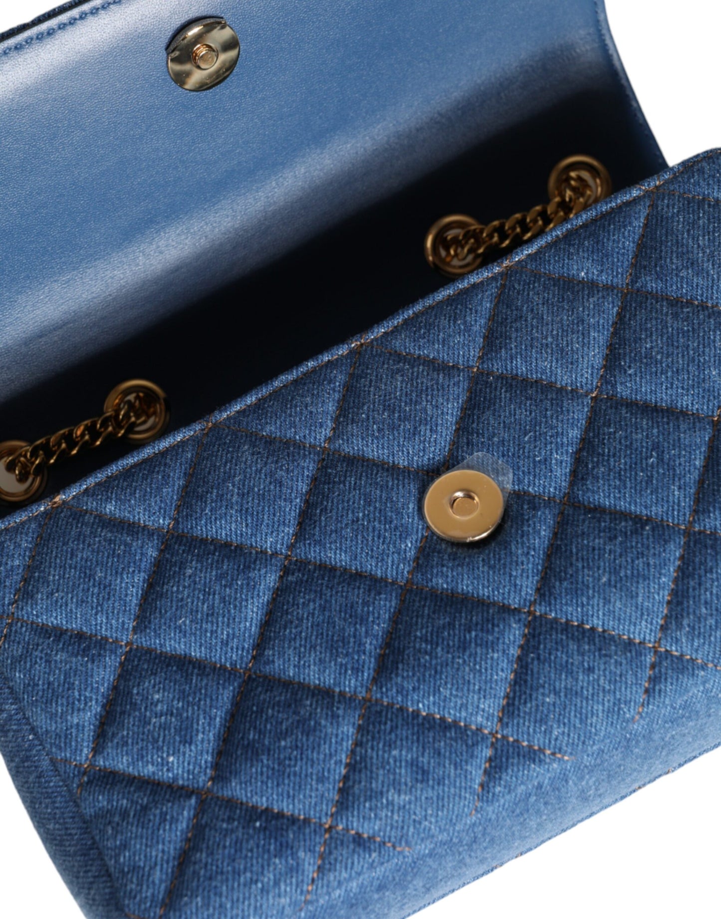 Versace Blaue gesteppte Denim Leder Crossbody Umhängetasche