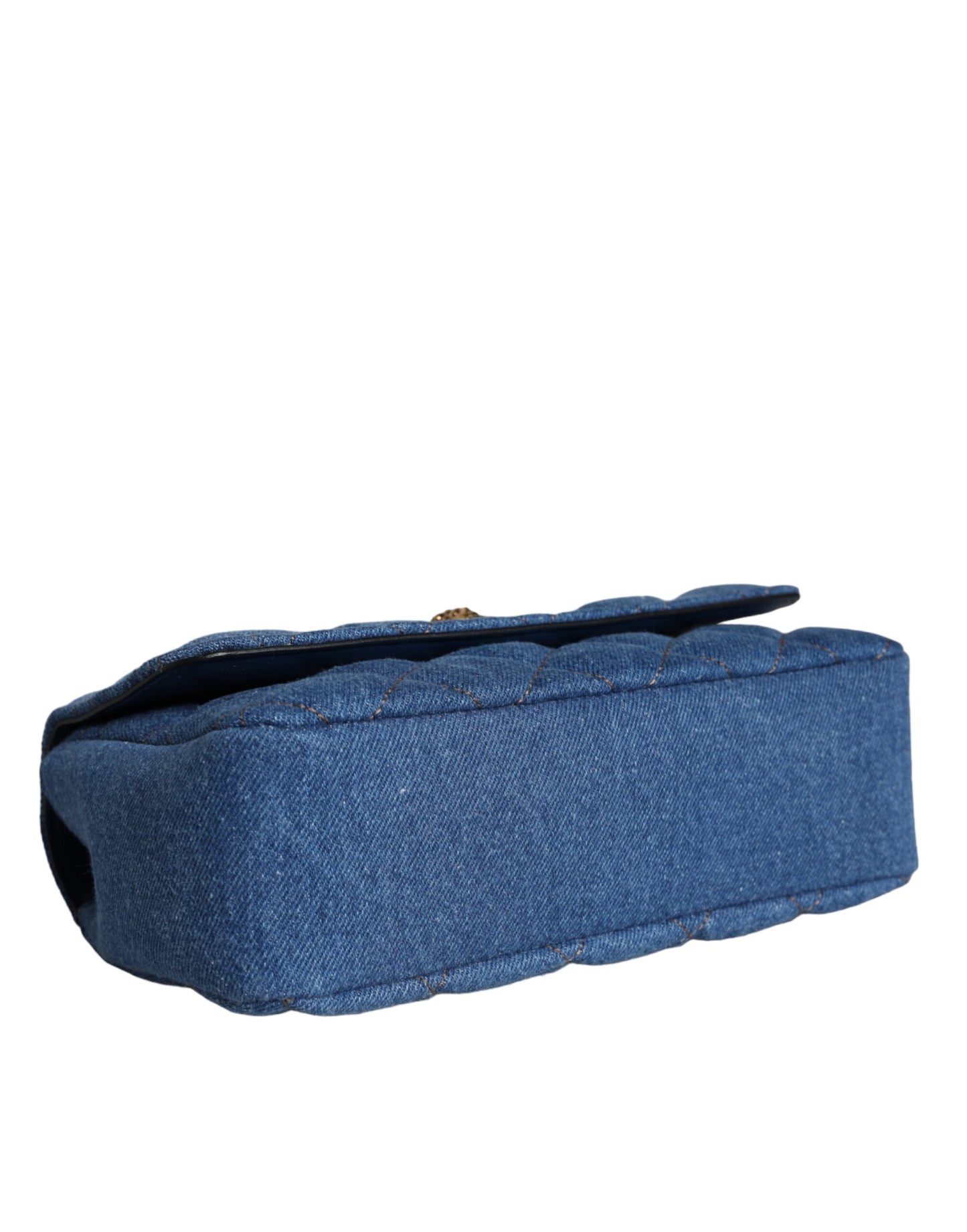 Versace Blaue gesteppte Denim Leder Crossbody Umhängetasche
