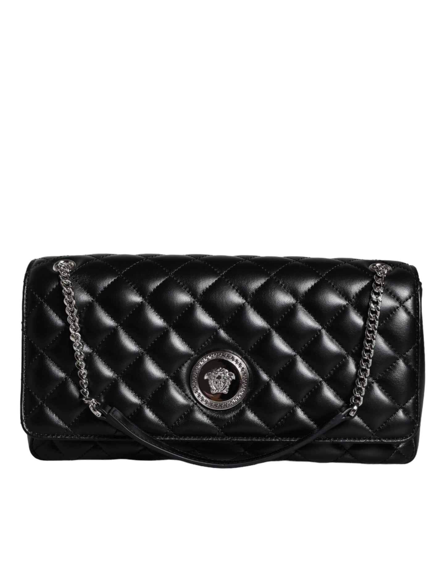 Versace Schwarze gesteppte Lammleder Crossbody Umhängetasche