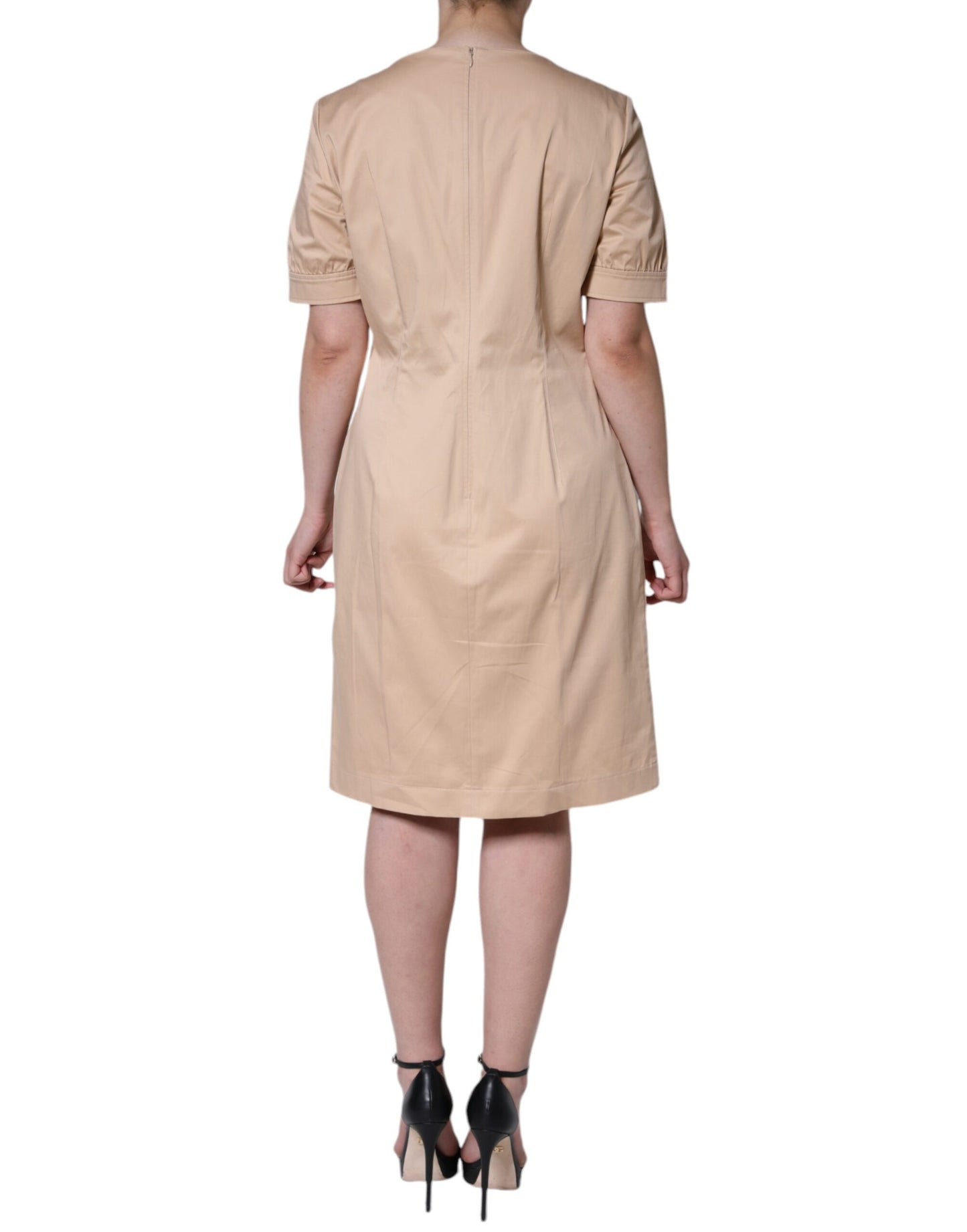 Moschino Beigefarbenes Baumwollkleid mit kurzen Ärmeln und Knielänge