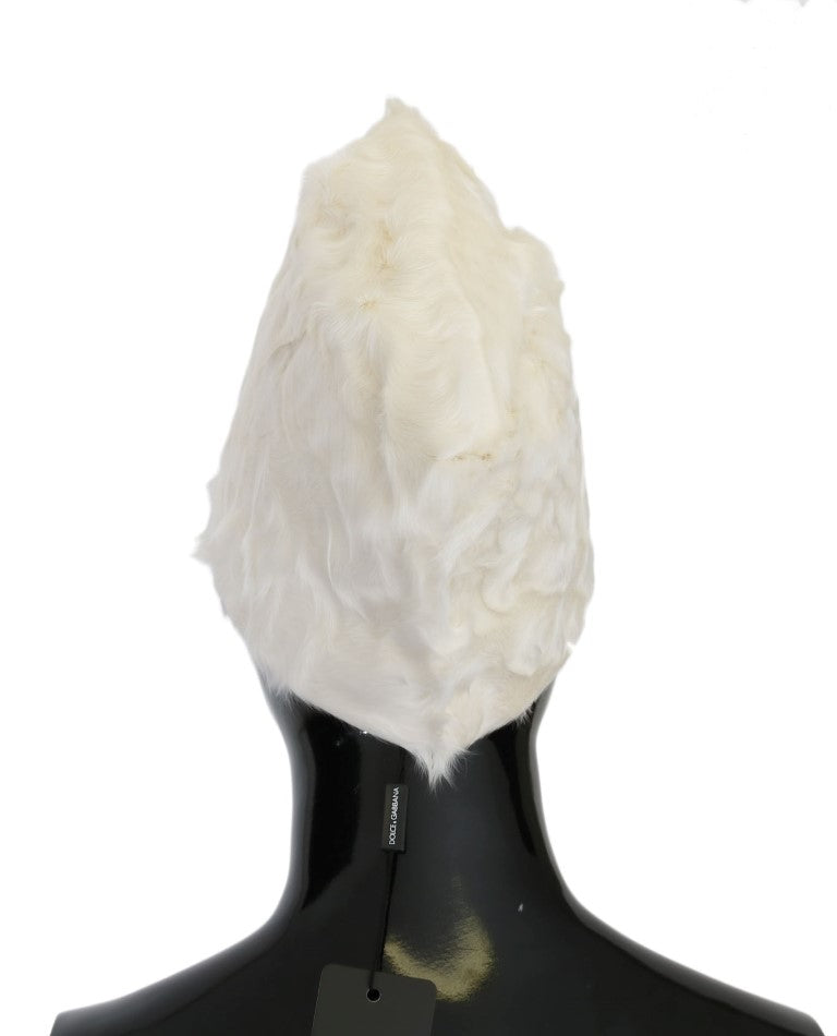 Dolce & Gabbana Weiße Xiangao Lammfell-Mütze