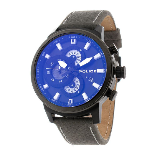 Police Elegante graue Leder-Armbanduhr