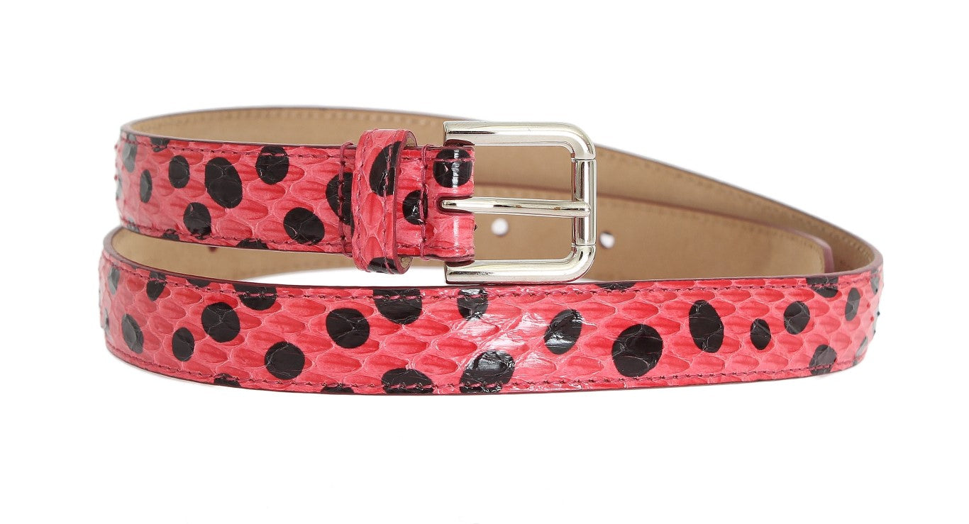Dolce & Gabbana Rosa Polka-Schlangenhaut Gürtel mit Silberschnalle