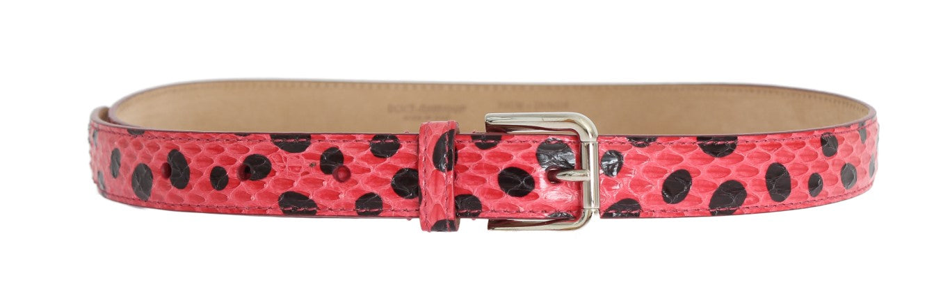 Dolce & Gabbana Rosa Polka-Schlangenhaut Gürtel mit Silberschnalle