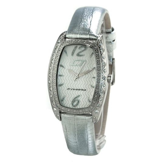Chronotech Silberne Leder-Armbanduhr