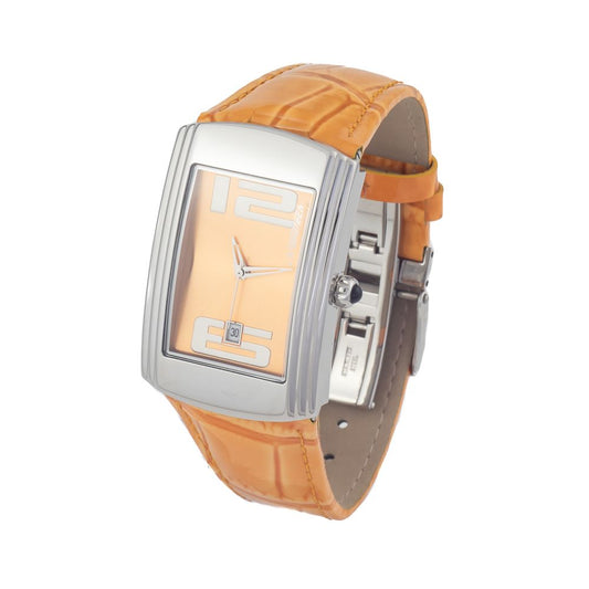 Chronotech Orangerotes Leder-Kleidungsstück-Armbanduhr