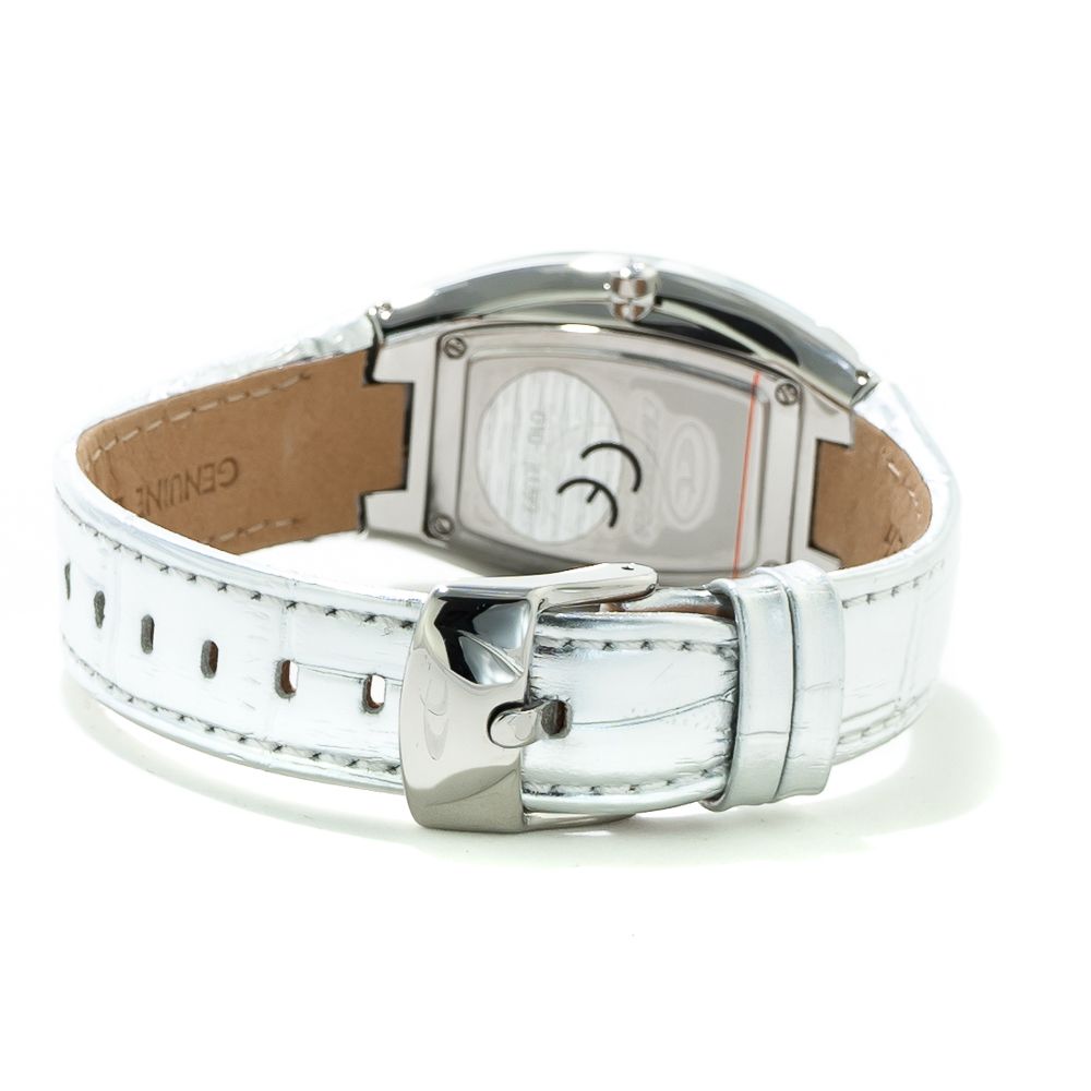 Chronotech Silberne Leder-Armbanduhr