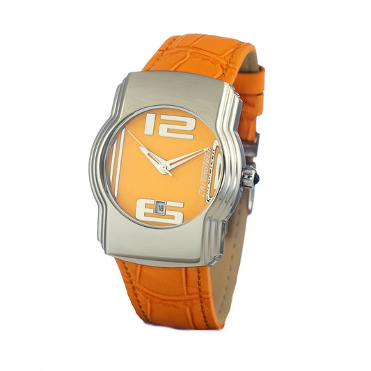 Chronotech Orangefarbenes Leder-Armbanduhr